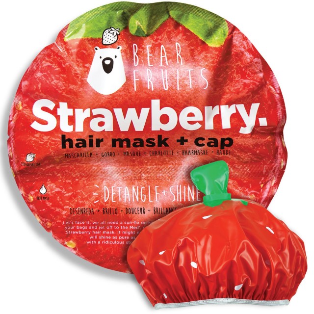 Bear Fruits Strawberry Hair Mask + Cap Μάσκα Μαλλιών & Σκουφάκι Φράουλα για Ευκολοχτένιστα & Λαμπερά Μαλλιά 20ml