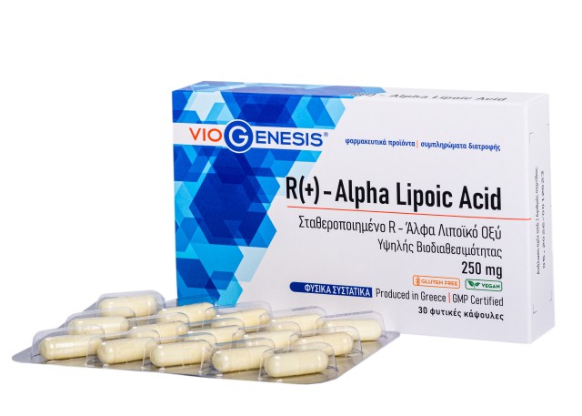VioGenesis R(+) Alpha Lipoic Acid 250mg για την Διατήρηση Υγιών Επιπέδων Σακχάρου στο Αίμα 30 Φυτικές Κάψουλες
