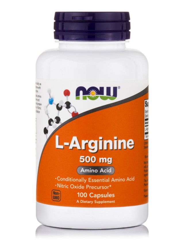 Now Foods L-Arginine 500mg Συμπλήρωμα Διατροφής Αμινοξέων 100 Κάψουλες