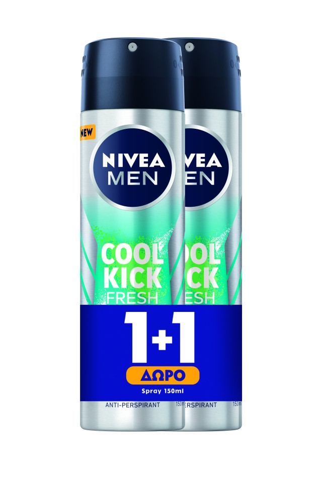 Nivea Men PROMO Cool Kick Fresh Ανδρικό Αποσμητικό Spray 48ωρης Προστασίας για Άμεση Αίσθηση Φρεσκάδας 2x150ml
