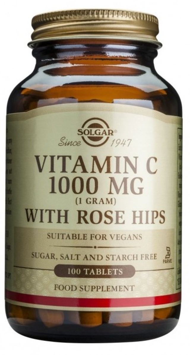 Solgar Vitamin C With Rose Hips 1000mg Συμπλήρωμα Διατροφής για το Ανοσοποιητικό Σύστημα 100 Ταμπλέτες