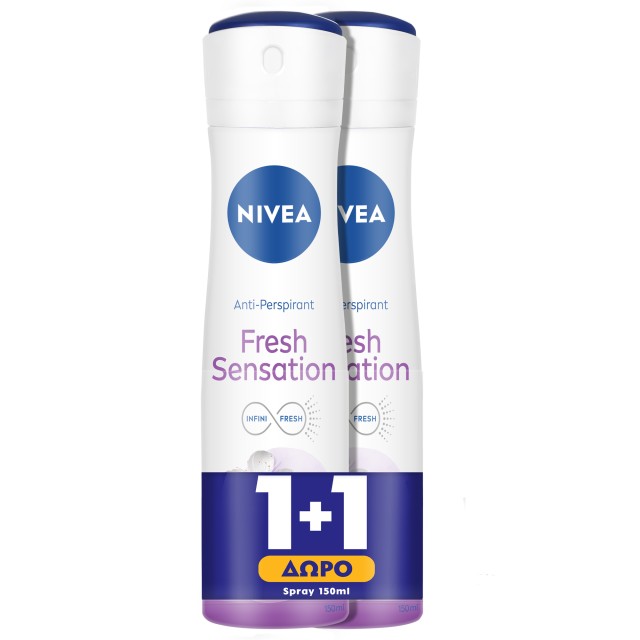 Nivea Women PROMO Fresh Sensation Γυναικείο Αποσμητικό Spray 72 ωρών Προστασίας 2x150ml [1+1 ΔΩΡΟ]