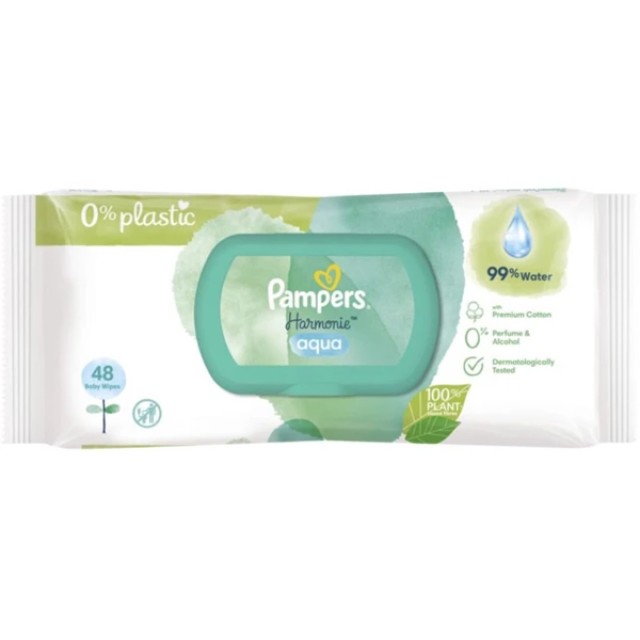 Pampers PROMO Harmonie Aqua Μωρομάντηλα με 99% Νερό χωρίς Οινόπνευμα & …