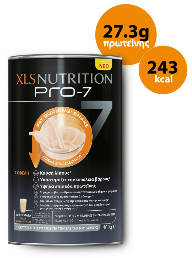 XLS Nutrition Pro7 Fat Burning Shake Υποκατάστατο Γεύματος για Απώλεια Βάρους σε Μορφή Σκόνης και Γεύση Βανίλια - Λεμόνι 400gr