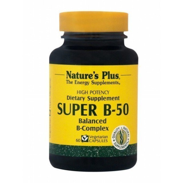 Natures Plus Super B-50 Συμπλήρωμα Διατροφής για το Νευρικό Σύστημα 60 Φυτικές Κάψουλες