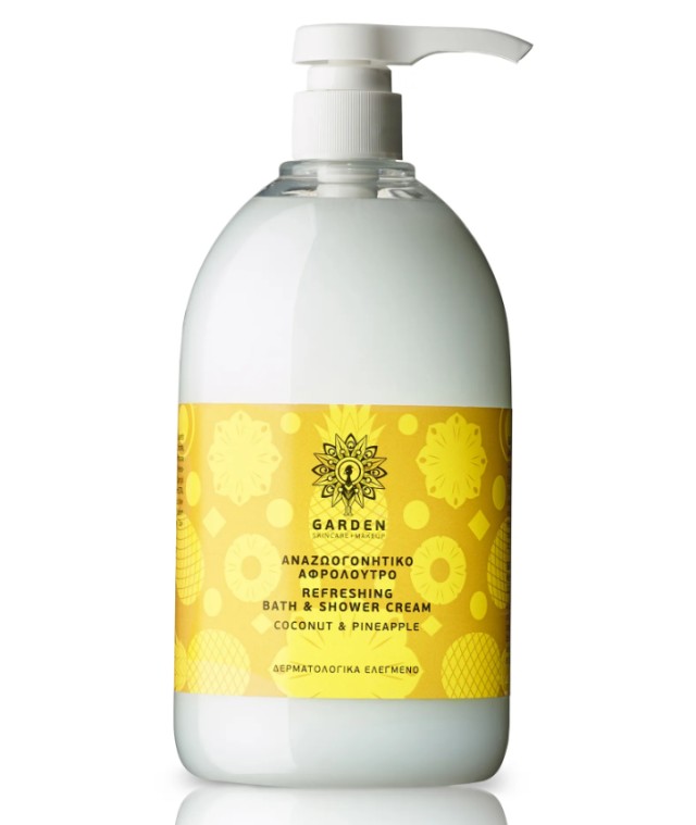Garden Coconut & Pineapple Bath Shower Cream Αναζωογονητικό Κρεμώδες Αφρόλουτρο με Τροπικό Άρωμα Καρύδας 1000ml