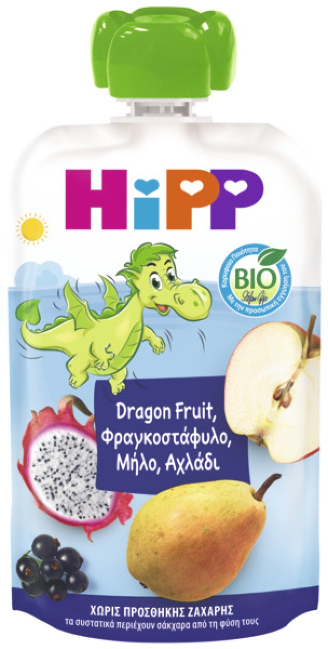 Hipp BIO Φρουτοπολτός με Μήλο, Αχλάδι & Dragon Fruit, Φραγκοστάφυλο γι …