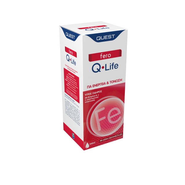 Quest Fero Q-Life Συμπλήρωμα Υγρού Σιδήρου με Γεύση Πορτοκάλι & Μέλι για Ενέργεια και Τόνωση 200ml