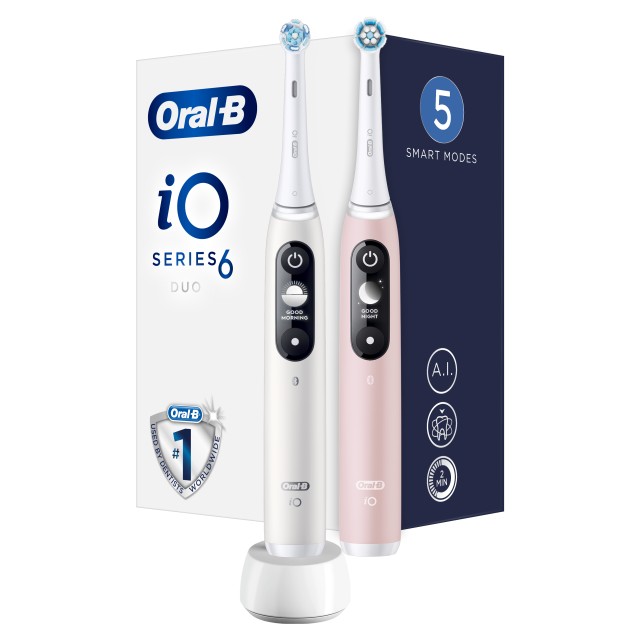 Oral B iO Series 6 DUO Ηλεκτρικές Οδοντόβουρτσες White & Pink Λευκό & Ροζ 2 Τεμάχια