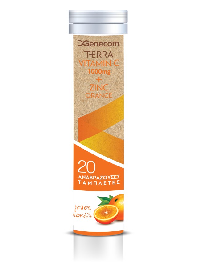 Genecom Terra Vitamin C 1000mg & Zinc Orange Συμπλήρωμα Διατροφής Με Βιταμίνη C Και Γεύση Πορτοκάλι 20 Αναβράζοντα Δισκία
