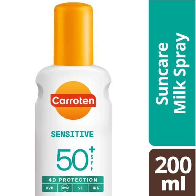 Carroten Sensitive Suncare Milk Spray SPF50+ Αντηλιακό Γαλάκτωμα Σώματος 200ml