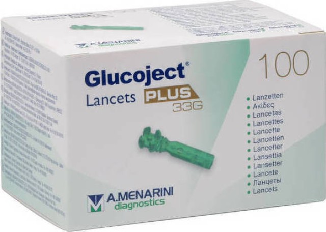 Menarini Glucoject Lancets Plus 33G Ακίδες Μέτρησης Σακχάρου 0,20mm Διαμέτρου 100 Τεμάχια