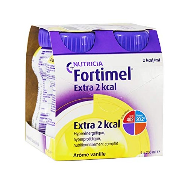 Nutricia Fortimel Extra 2KCAL Υπερθρεπτικό, Υψηλής Πρωτείνης, Θρεπτικά Πλήρες με Γεύση Βανίλια 4x200ml