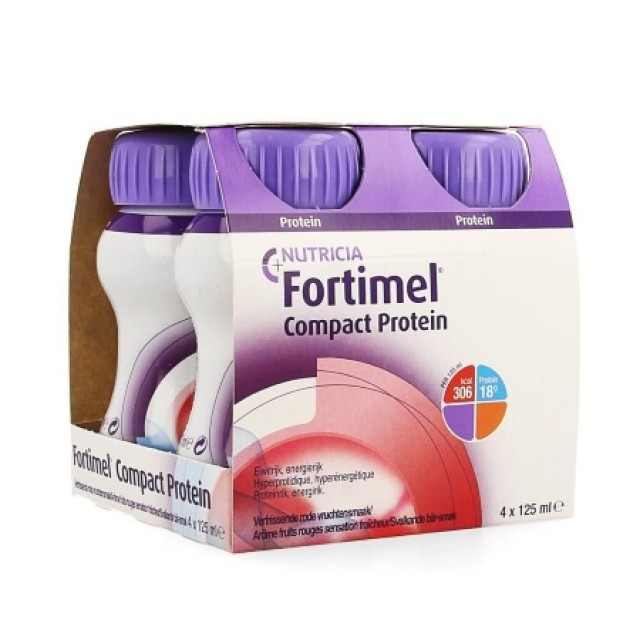 Nutricia Fortimel Compact Protein Θρεπτικό Συμπλήρωμα Διατροφής Υψηλής Ενέργειας με Γεύση Κόκκινα Φρούτα 4x125ml