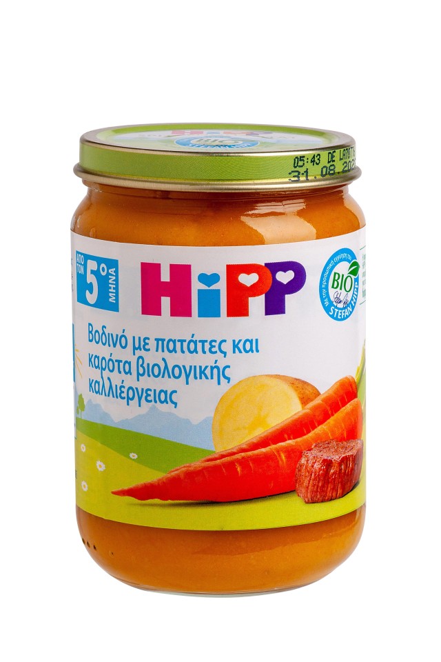 Hipp BIO Βρεφικό Γεύμα με Βοδινό -  Πατάτες - Καρότα από τον 5ο Μήνα σε Βαζάκι 190gr