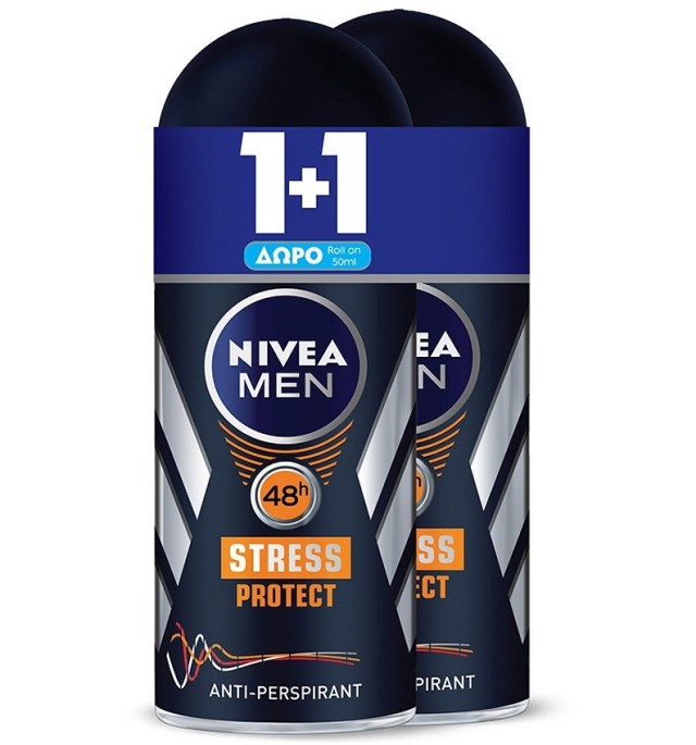 Nivea Men PROMO Stress Protect Ανδρικό Αποσμητικό Roll-On 48ωρης Προστασίας 2x50ml 1+1 ΔΩΡΟ