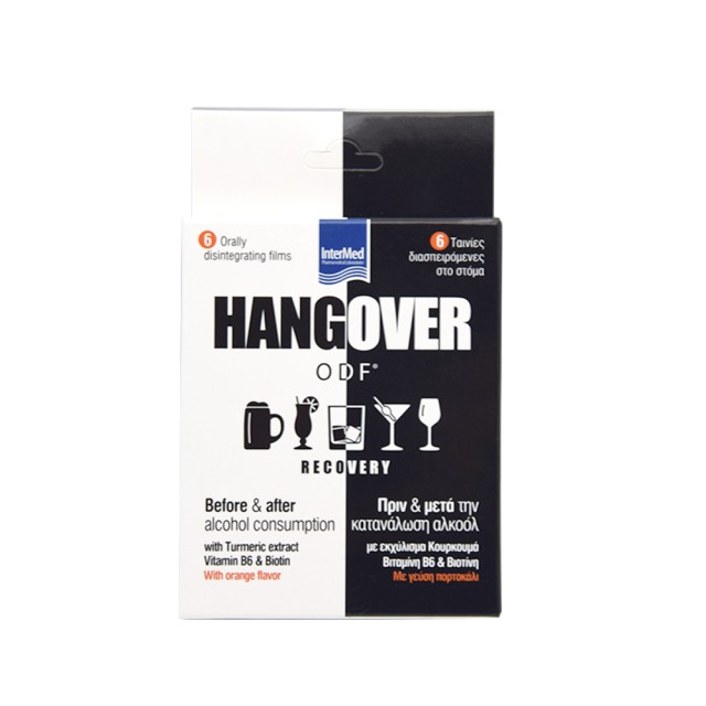 Intermed Hangover ODF Recovery Συμπλήρωμα Διατροφής Πριν & Μετά Την Κατανάλωση Αλκόολ με Γεύση Πορτοκάλι - 6 Ταινίες