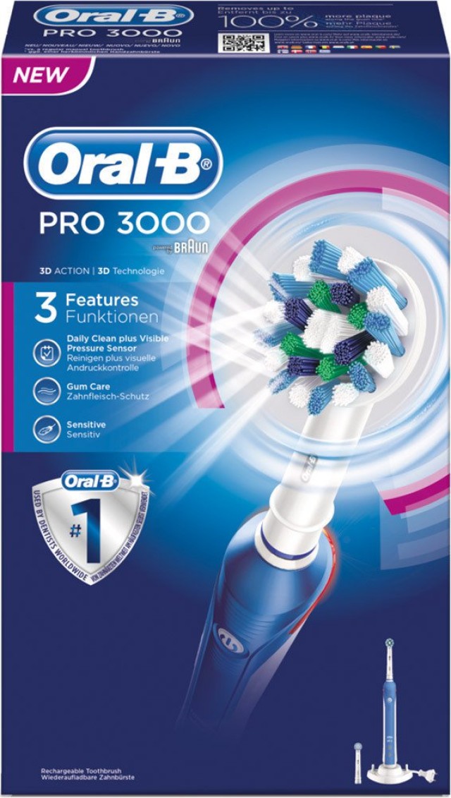 Oral B Pro 3000 3D Action Ηλεκτρική Οδοντόβουρτσα με Χρονομετρητή και Αισθητήρα Πίεσης 1 Τεμάχιο