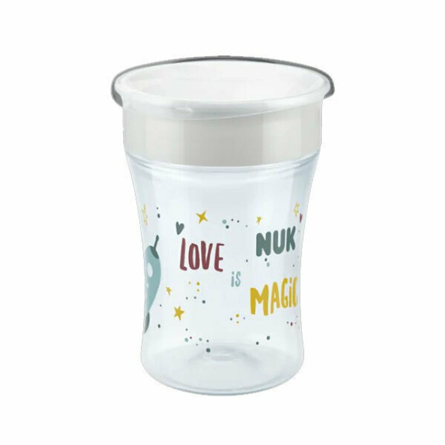 Nuk Family Love Magic Cup Πλαστικό Παιδικό Ποτηράκι για 8m+ με Χείλος & Καπάκι Γκρι 230ml