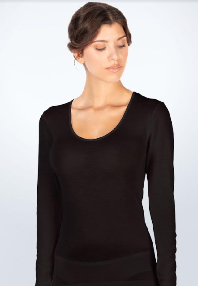 Egi Μπλούζα Μακρύ Μανίκι Βαθύ Χαμόγελο Μαλλί, Μετάξι Μαύρο [143] 1 Τεμ …