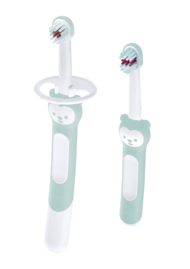 Mam Learn to Brush Σετ Οδοντικής Φροντίδας για 5m+ Εκπαιδευτική & Βρεφική Οδοντόβουρτσα με Λαβή Αρκουδάκι Τιρκουάζ 2 Τεμάχια