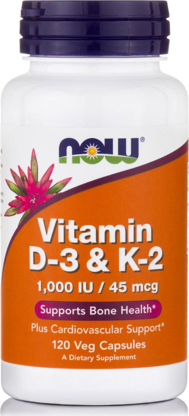 Now Foods Vitamin D3 1000IU + K2 1000 45mcg Συμπλήρωμα Διατροφής για την Ανάπτυξη - Συντήρηση των Οστών 120 Φυτικές Κάψουλες