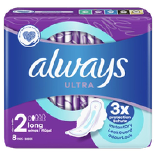 Always Ultra Σερβιέτες Long Plus Μέγεθος 2 Σερβιέτες 8 Τεμάχια