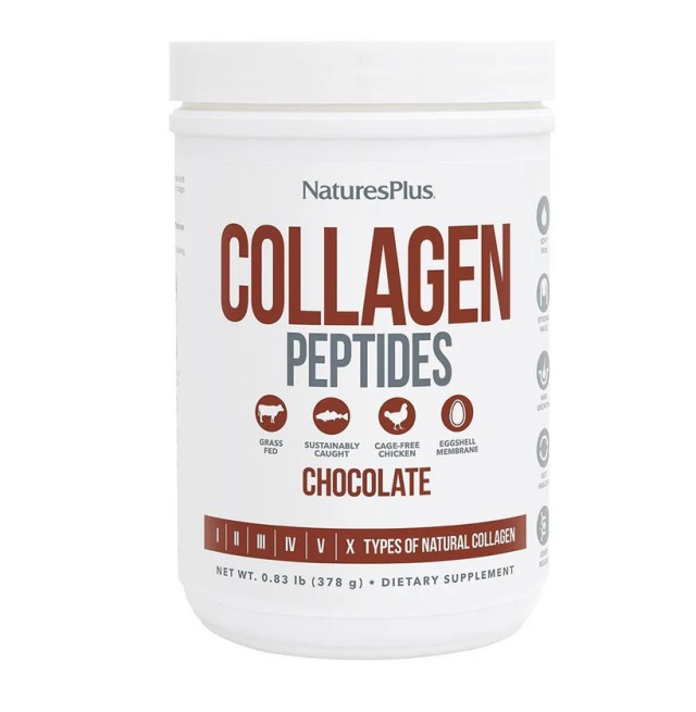 Natures Plus Collagen Peptides Chocolate Dietary Supplement with Collagen Peptides in Powder Form Chocolate 378gr