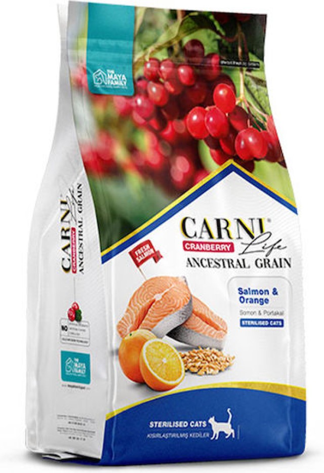 Maya Family Carni Life Cranberry Ξηρά Τροφή για Ενήλικες Στειρωμένες Γάτες με Σολωμό & Πορτοκάλι 1,5kg