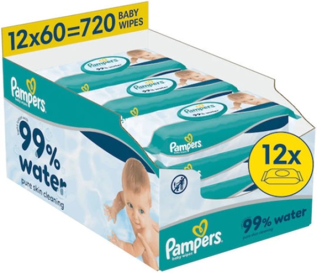 Pampers 99% Water Κούτα Μωρομάντηλα, (12x60Τεμάχια), 720 Τεμάχια Pampers 99% Water Κούτα Μωρομάντηλα, (12x60Τεμάχια), 720 Τεμάχια