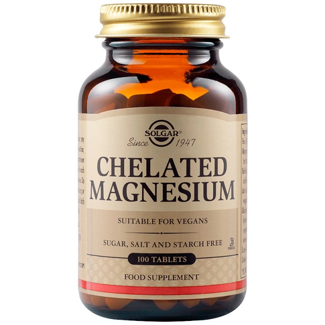 Solgar Chelated Magnesium Συμπλήρωμα Διατροφής Μαγνησίου 100 Ταμπλέτες