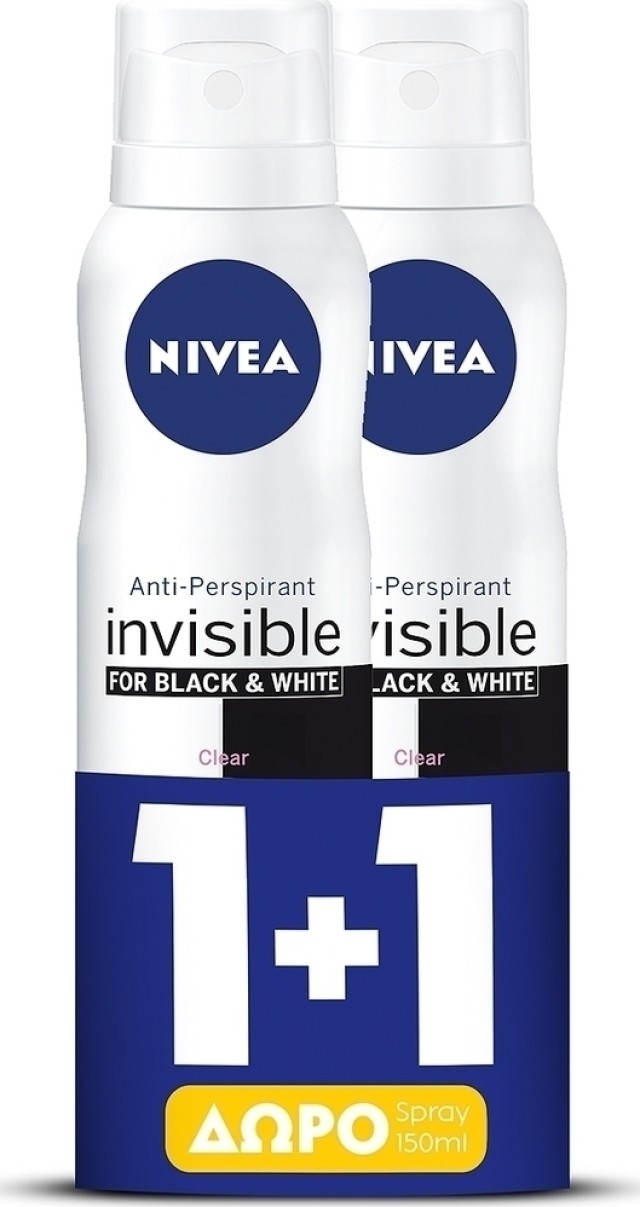 Nivea PROMO Black & White Invisible Clear Γυναικείο Αποσμητικό Spray 48ωρης Προστασίας 2x150ml 1+1 ΔΩΡΟ