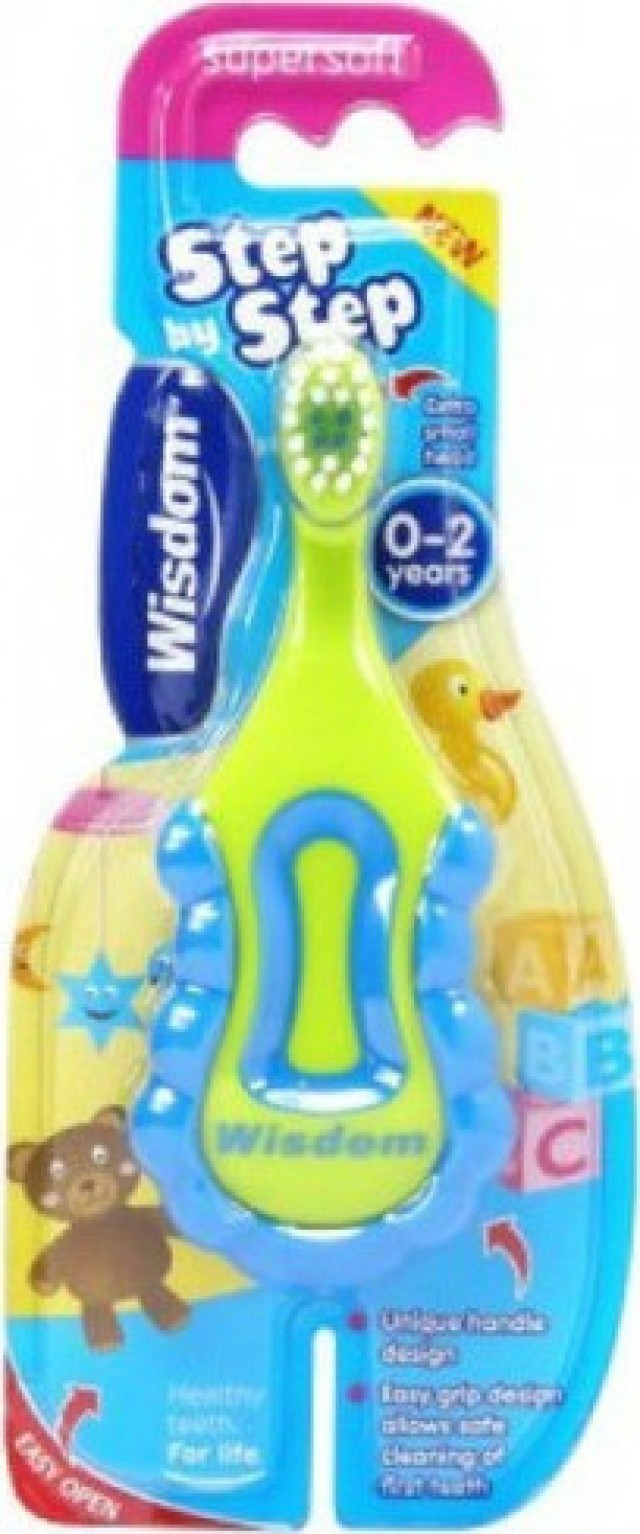Wisdom Step By Step Super Soft Toothbrush 0-2 Ετών Παιδική Οδοντόβουρτσα Πολύ Μαλακή Λαχανί- Μπλε, Κίτρινο - Κόκκινο, Λαχανί - Φούξια 1 Τεμάχιο