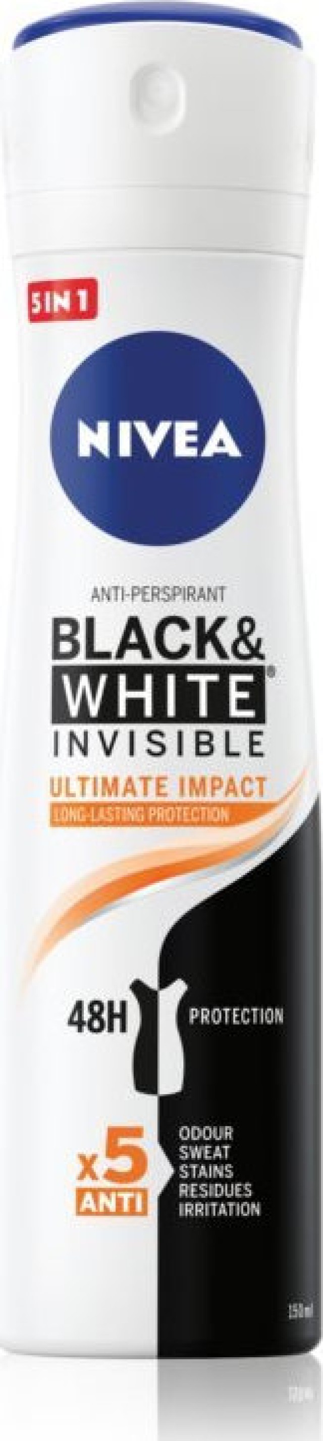 Nivea Black & White Invisible Ultimate Impact 5 in 1 Γυναικείο Αποσμητικό Spray 48ωρης Προστασίας 150ml