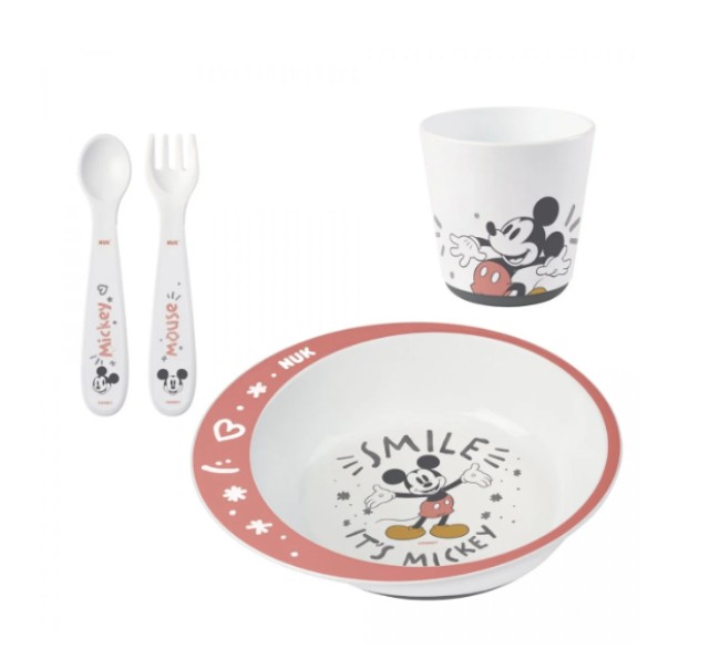 Nuk Disney Mickey Εκπαιδευτικό Σετ Φαγητού Ροζ για 9m+ [1 Πιάτο Φαγητο …