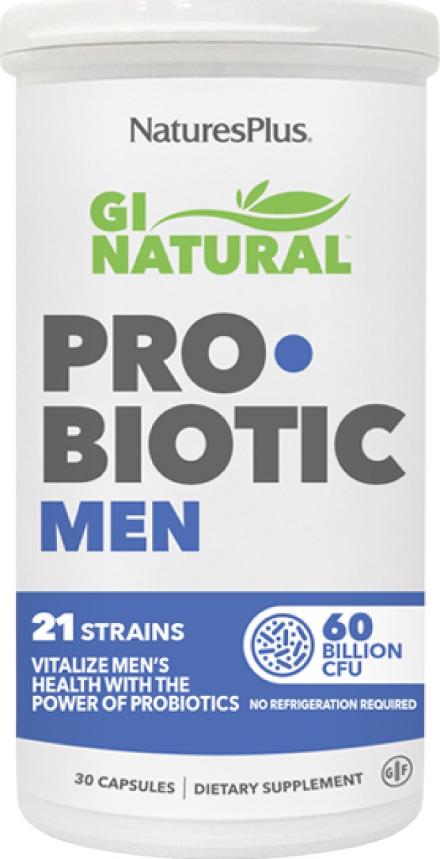 Natures Plus Gi Natural Probiotic Men Προβιοτικά Για Άνδρες Με Πρεβιοτικές Φυτικές Ίνες 30 Κάψουλες
