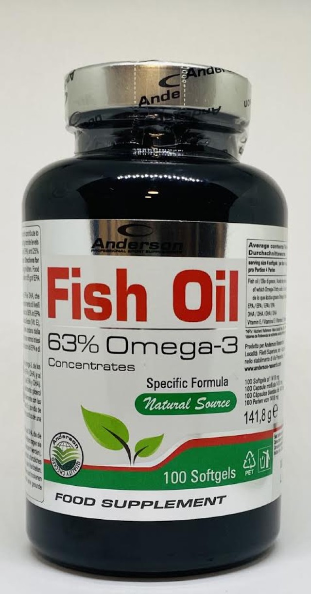 Anderson Fish Oil  Συμπλήρωμα Διατροφής Ωμέγα 3 100 Μαλακές Κάψουλες