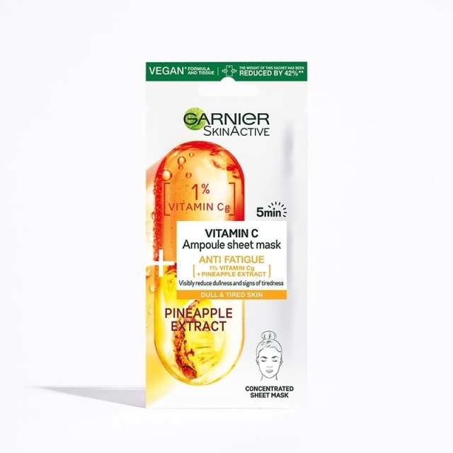 Garnier SkinActive Vitamin C Sheet Mask Υφασμάτινη Μάσκα Προσώπου με Βιταμίνη C + Ανανά 15gr