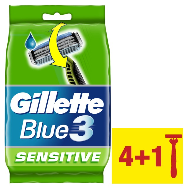 Gillette Blue3 Sensitive - Ανδρικά Ξυραφάκια Μιας Χρήσης (4 + 1 ΔΩΡΟ) Τεμάχια