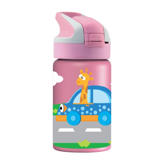 Laken Tritan Pink Car Ισοθερμικό Παγούρι Ροζ Αμαξάκια με Καλαμάκι Σιλι …