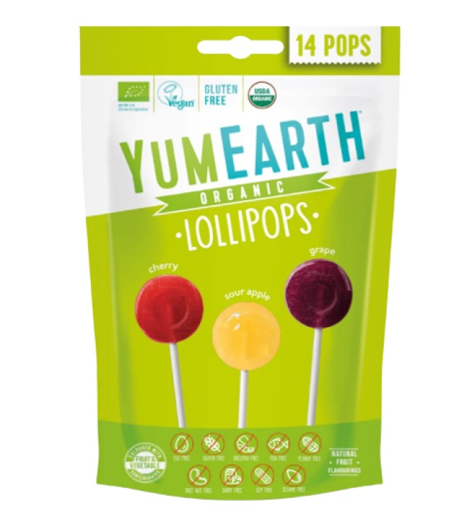 YumEarth Organic Lolli Pops Βιολογικά Γλειφιτζούρια Κεράσι - Μήλο - Στ …