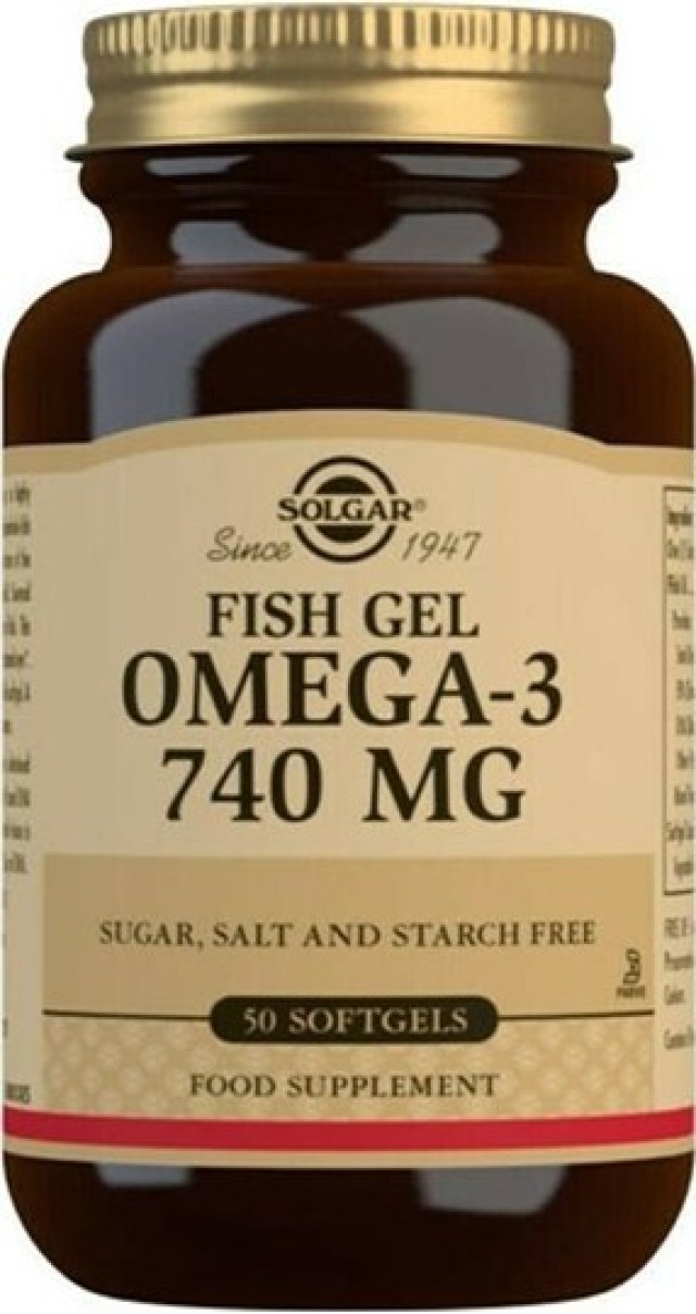 Solgar Omega-3 Fish Gel 740mg Συμπλήρωμα Διατροφής με Ωμέγα-3 Λιπαρά Οξέα 50 Μαλακές Κάψουλες