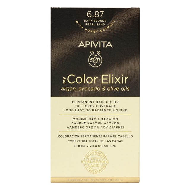 Apivita My Color Elixir No6.87 Ξανθό Σκούρο - Περλέ Μπέζ Κρέμα Βαφή Σε Σωληνάριο 50ml - Ενεργοποιητής Χρώματος 75ml