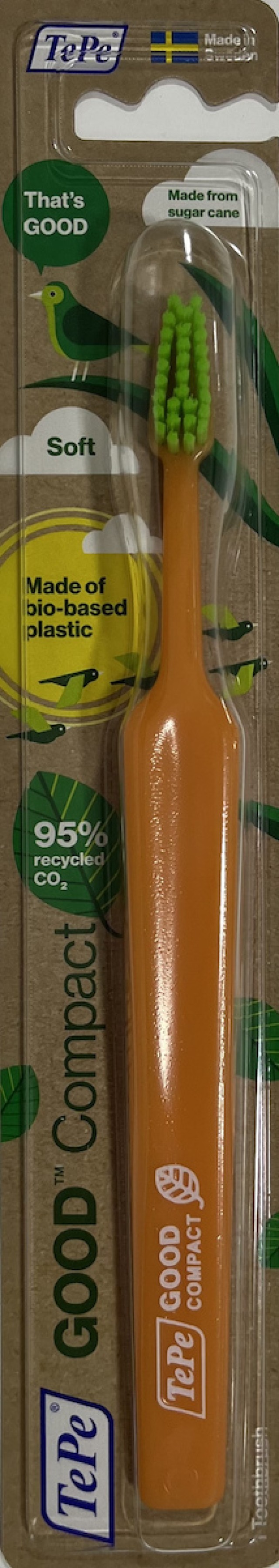 TePe Good Compact Soft Οδοντόβουρτσα Μαλακή Πορτοκαλί με Πράσινες Ίνες 1 Τεμάχιο