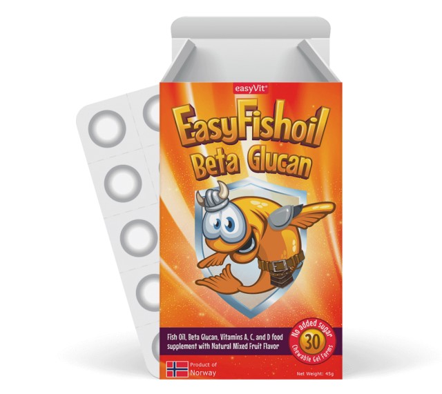 Power Health EasyFishoil Beta Glucan Kids Παιδικό Συμπλήρωμα Διατροφής με Ωμέγα 3 Λιπαρά Οξέα Γεύση Φρούτων 30 Μασώμενα Ζελεδάκια