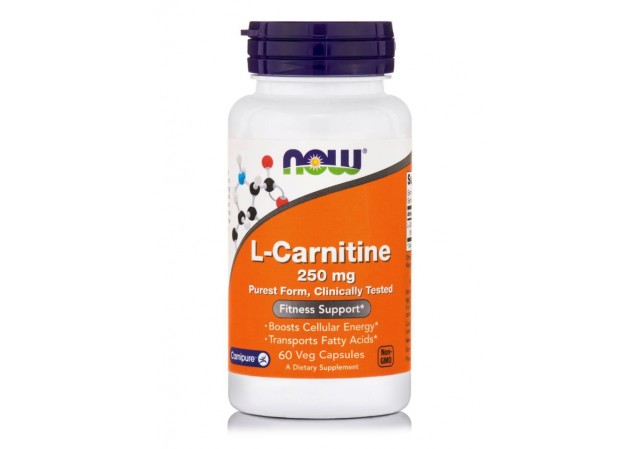 Now Foods L Carnitine 250mg Συμπλήρωμα Διατροφής Καρνιτίνης 60 Φυτικές Κάψουλες