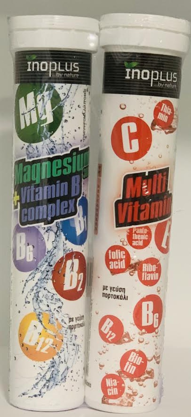 Ino Plus PROMO Magnesium Vitamin B Complex 300mg 20 Αναβράζοντα Δισκία - MultiVitamin Πορτοκάλι 20 Αναβράζοντα Δισκία