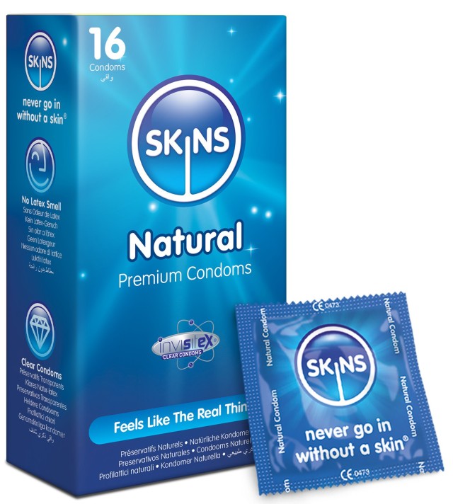 Skins Natural Condoms Προφυλακτικά με Επιπλέον Λίπανση 16 Τεμάχια Skins Natural Condoms Προφυλακτικά με Επιπλέον Λίπανση 16 Τεμάχια