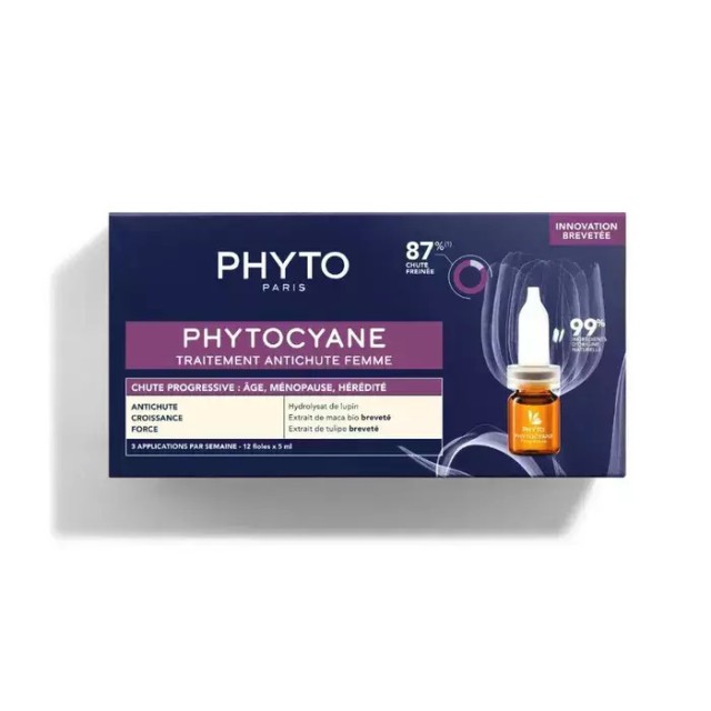 Phyto Phytocyane Women Progressive Anti Hair Loss Treatment Growth & Strength Αγωγή Κατά της Προοδευτικής Τριχόπτωσης για Γυναίκες 12 Αμπούλες x 5ml