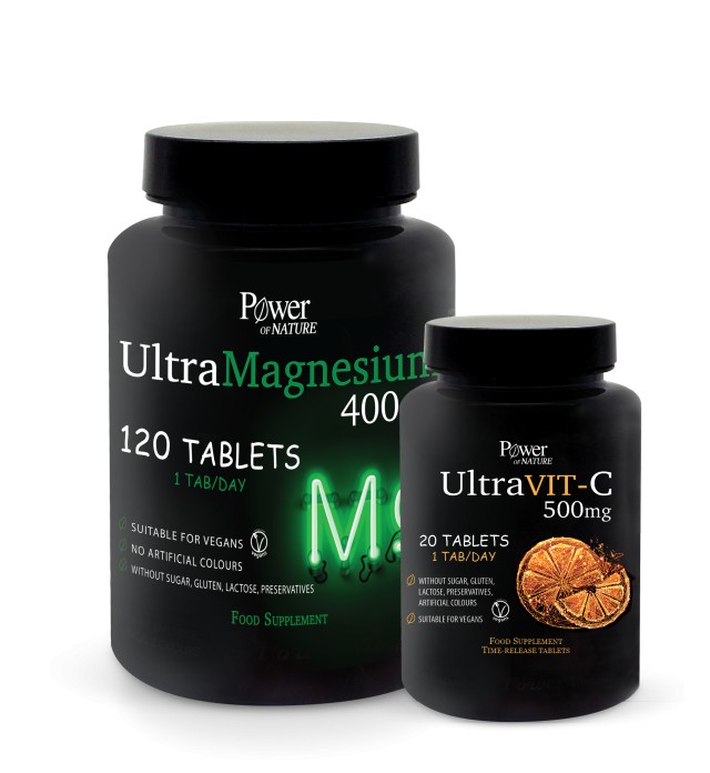 Power Of Nature PROMO Ultra Magnesium 400mg Συμπλήρωμα Διατροφής με Μαγνήσιο 120 Ταμπλέτες - ΔΩΡΟ Ultra Vit C 500mg Συμπλήρωμα Διατροφής Ανοσοποιητικού Συστήματος 20 Ταμπλέτες